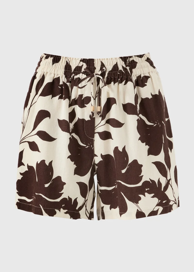 Matalan Brown Chocolate Brown Floral Linen Co Ord Shorts for Women | Best Price UAE